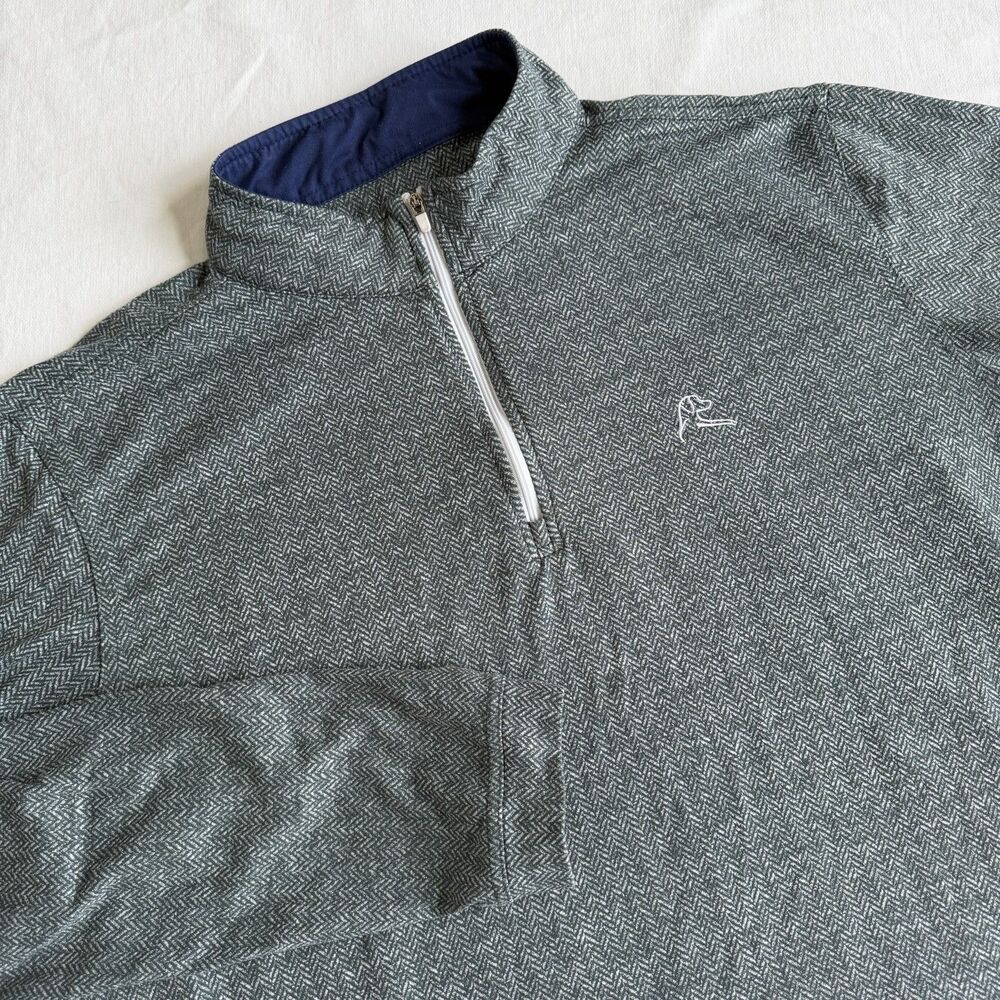 Rhoback  Men's 1/4 Zip Green Herringbone Jacquard Performance Q-Zip Size XL Mens
